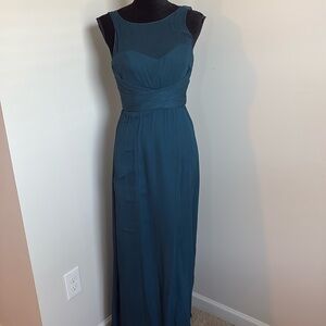 Teal Bateau Neck Criss-Cross Sleeveless Chiffon formal dressss